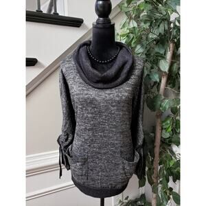 PerSeption Concept Sweater Womens L Gray Heather Cowl Neck Long Sleeve Pockets